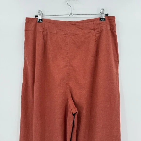 Marine Layer Flora High Waisted Loose Hemp Pleated Trouser in Henna Size 12
